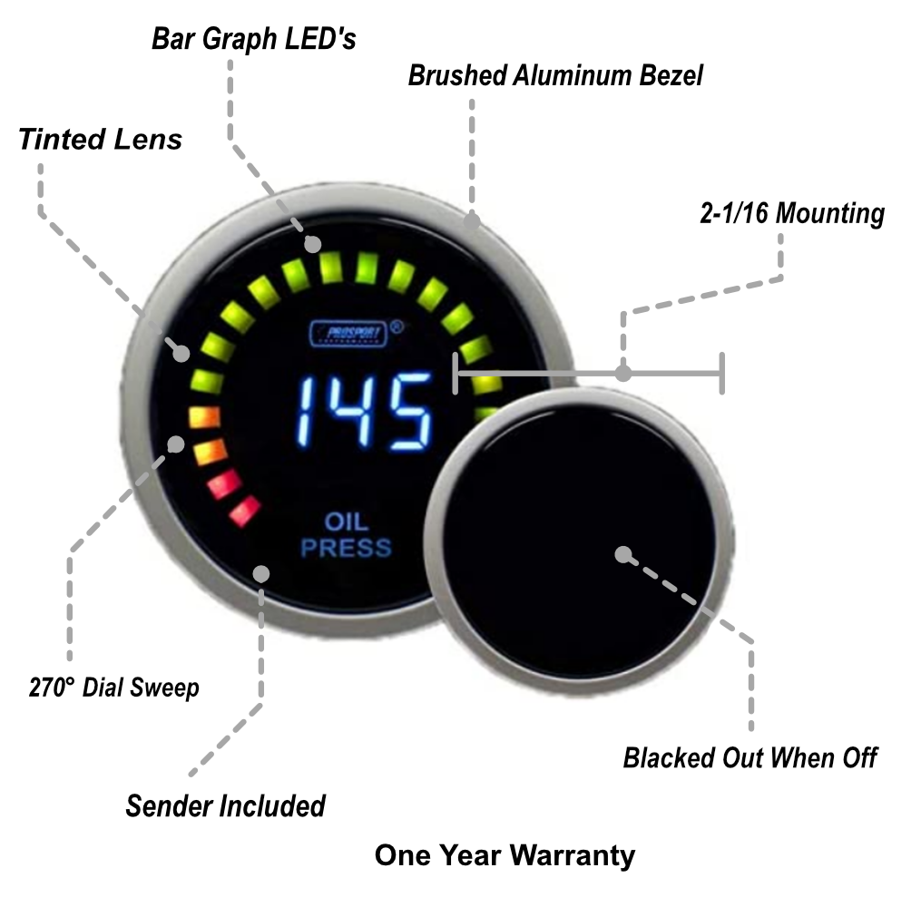 Prosport Gauges - 2-1/16" Digital Oil Pressure Gauge
