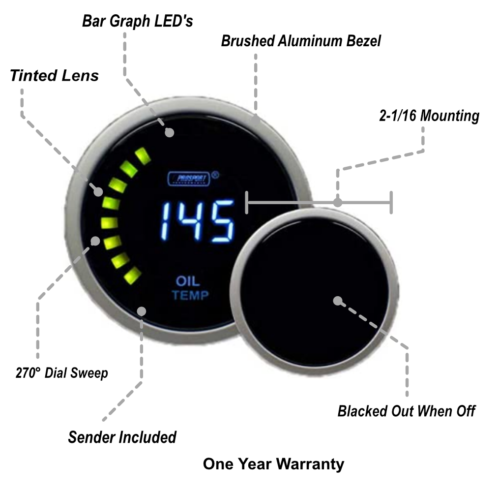 Prosport Gauges - 2-1/16" Digital Oil Temperature Gauge