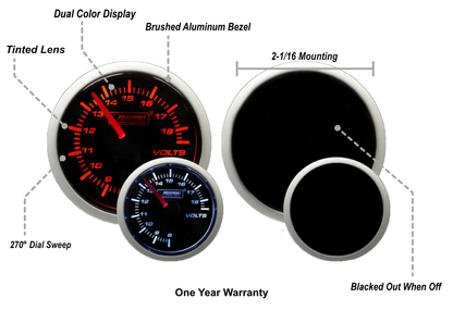 Prosport Gauges - 2-1/16" Amber / White - Electric Volt Gauge