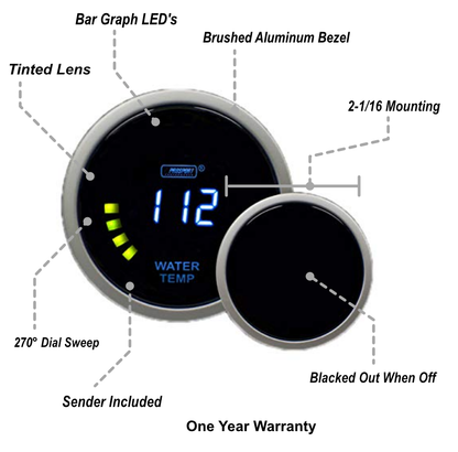 Prosport Gauges - 2-1/16" Digital Water Temperature Gauge