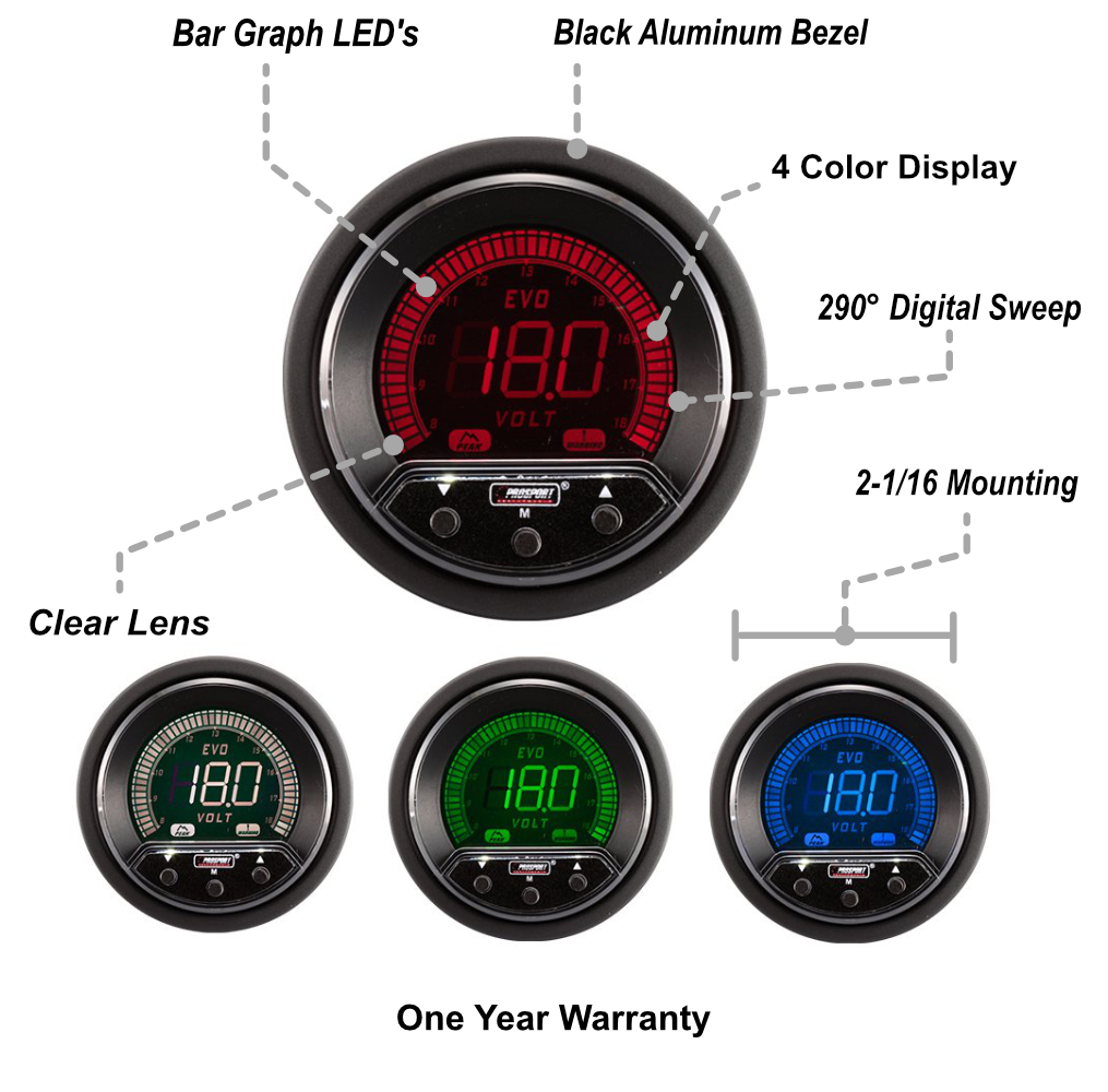 Prosport Gauges - 2-1/16" Premium Evo Electrical Volt Gauge