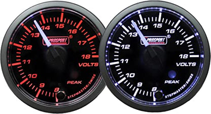 Prosport Gauges - 2-1/16" White Pointer Amber/White Clear Lens Premium Volt Gauge
