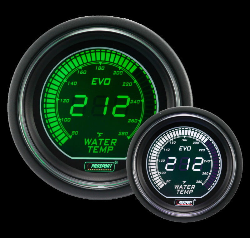 Prosport Gauges - 2-1/16" Evo Electrical Green and White Water Temperature Gauge-