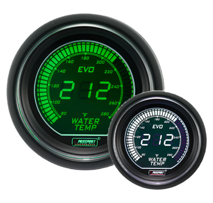 Prosport Gauges - 2-1/16" Evo Electrical Green and White Water Temperature Gauge-