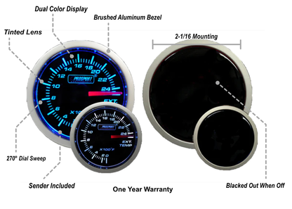 Prosport Gauges - 2-1/16" Blue/White Exhaust Gas Temperature Gauge