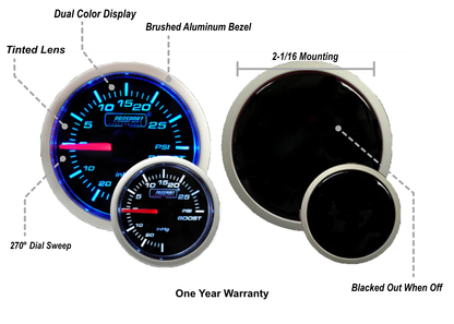 Prosport Gauges - 2-1/16" Blue/White Mechanical Boost