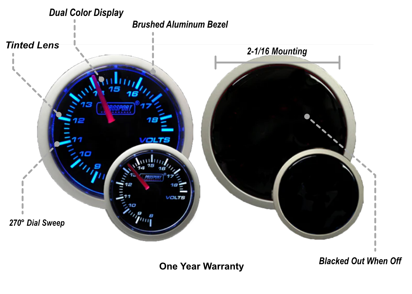 Prosport Gauges - 2-1/16" Blue/White Volt Gauge