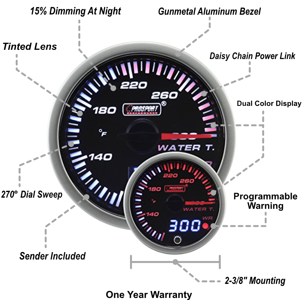 Prosport Gauges - 2-3/8" JDM Electrical Water Temperature Gauge