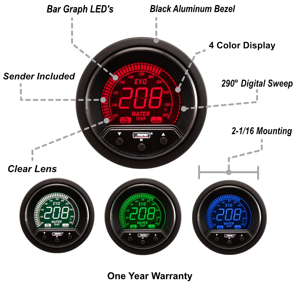 Prosport Gauges - 2-1/16" Premium Evo Electrical Water Temperature Gauge