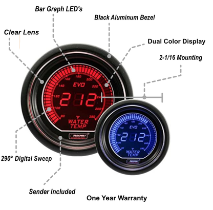 Prosport Gauges - 2-1/16" Evo Electrical Water Temperature Gauge