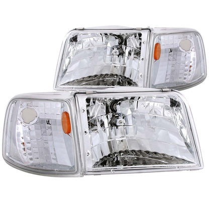 ANZO 1993-1997 Ford Ranger Crystal Faróis cromados com luzes de canto 2 peças