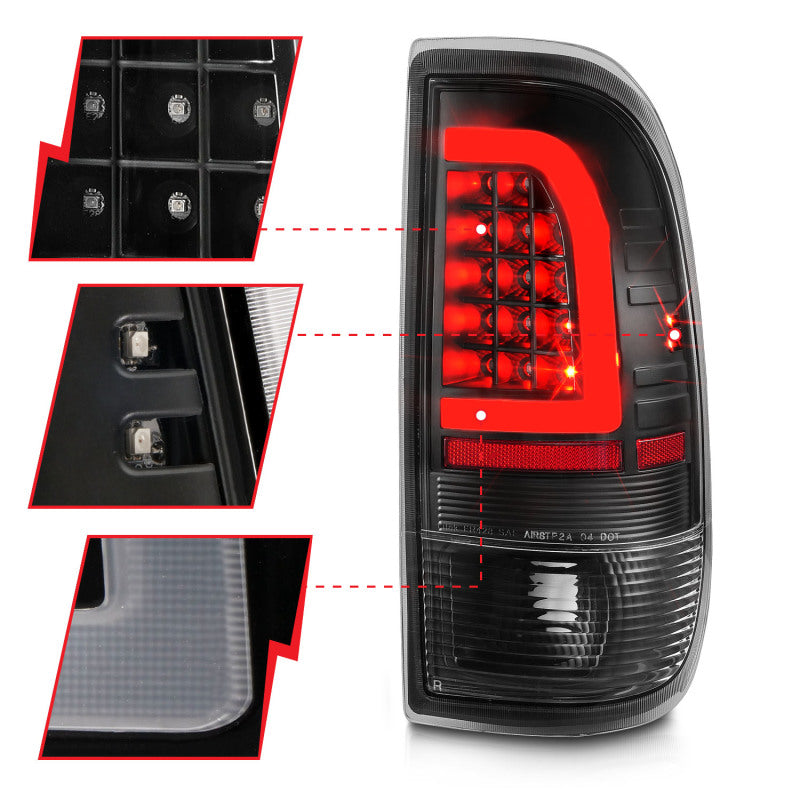 ANZO 1997-2003 Ford F-150 LED lanternas traseiras com barra de luz preto carcaça lente transparente