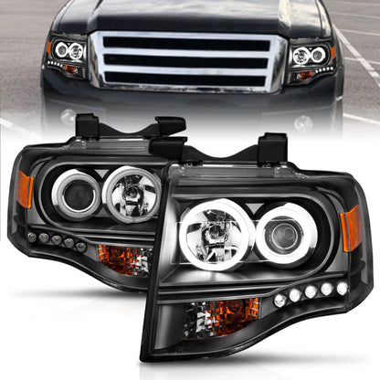 ANZO 2007-2014 Ford Expedition Projetor Faróis com Halo Preto