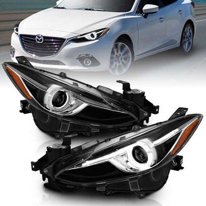 Faros delanteros proyectores ANZO con halo negro con ámbar 14-17 Mazda 3