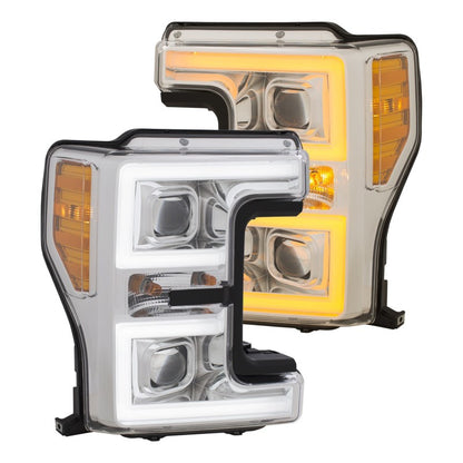 Faróis de LED ANZO 17-18 Ford F-250 Super Duty Plank-Style Farol de LED cromado (par)