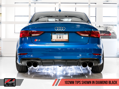 AWE Tuning Audi 8V S3 SwitchPath Escape con puntas de diamante negro 102 mm