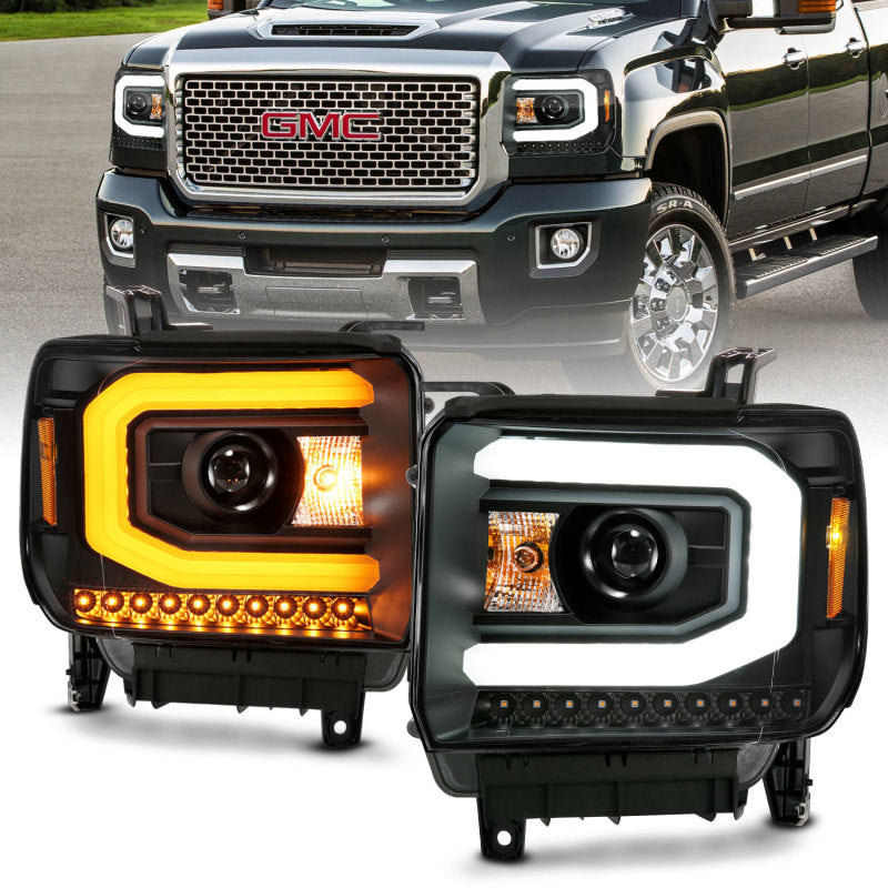 ANZO GMC SIERRA 1500 14-15 2500H/15-19 Projetor Farol Plank Estilo Preto com Switchback (Halogênio)