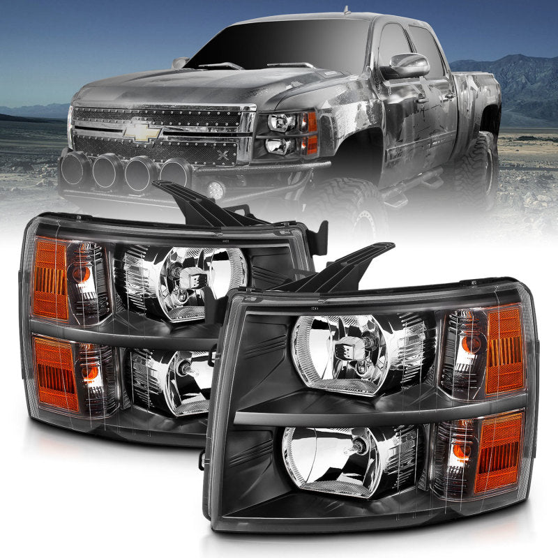 ANZO 2007-2013 Chevrolet Silverado Crystal Faros delanteros negros