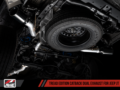 AWE Tuning 20-21 Jeep Gladiator JT 3.6L Tread Edition Cat-Back Escape Duplo - Diamond Black Tip