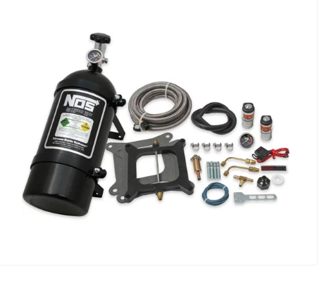 Sistema de óxido nitroso - NOS Super Powershot Wet Nitrous System Holley 4150 Square Bore y Edelbrock Carburetors [10 lb. Botella negra] (05101BNOS)