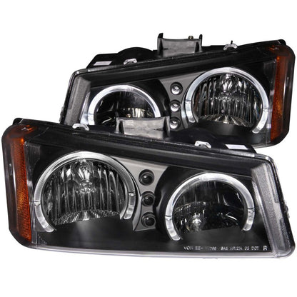 ANZO 2003-2006 Chevrolet Silverado 1500 Faróis de cristal com halo preto
