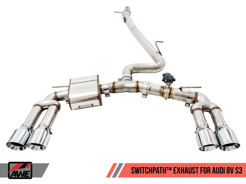 Escape AWE Tuning Audi 8V S3 SwitchPath com ponteiras cromadas 102 mm