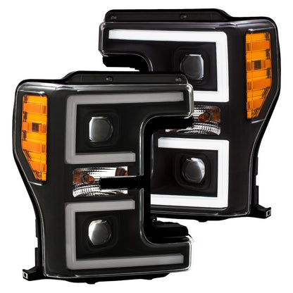 Faróis de LED ANZO 17-18 Ford F-250 Super Duty Plank-Style Farol de LED preto (par)
