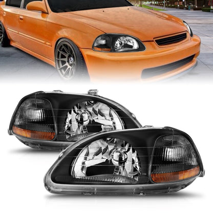 ANZO 1996-1998 Honda Civic Crystal Faróis pretos