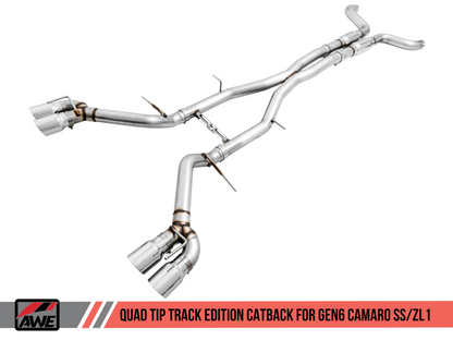 AWE Tuning 16-19 Chevy Camaro SS Resonated Cat-Back Exhaust-Track Edition (Quad Chrome Silver Tips)