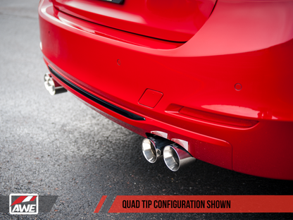 AWE Tuning BMW F3X N20/N26 328i/428i Touring Edition Salida cuádruple de escape - Puntas cromadas plateadas de 80 mm