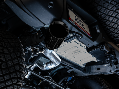 AWE Tuning 2021+ Ford Bronco 0FG Escape de saída traseira simples com bico preto Diamond &amp; Bash Guard