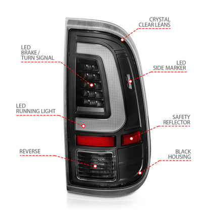 ANZO 2008-2016 Ford F-250 Lanternas traseiras de LED pretas com lentes transparentes (par)
