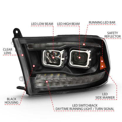 ANZO 2009-2018 Projetor Dodge Ram 1500 HL Switchback Cromado Âmbar
