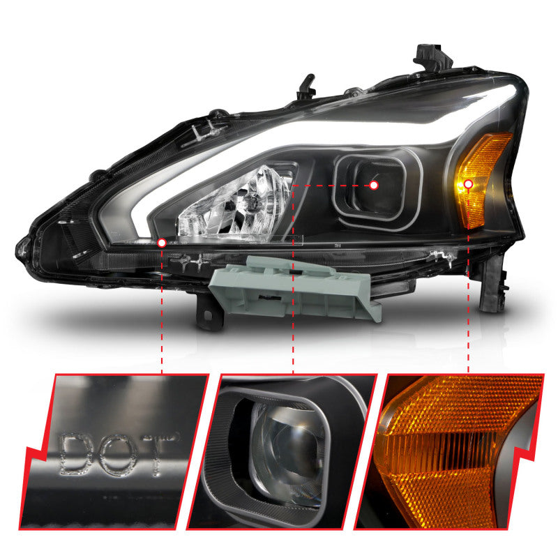ANZO 13-15 Nissan Altima (sem lâmpadas HID de fábrica) Faróis de projetor - com caixa de barra de luz preta
