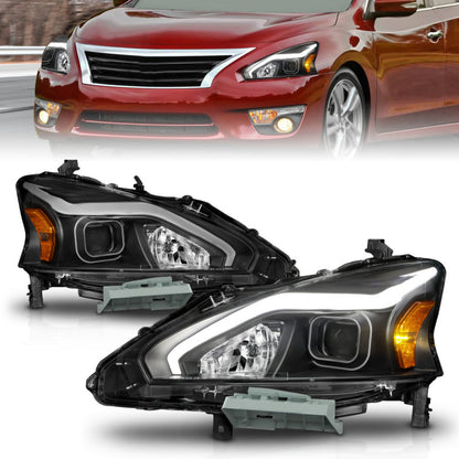 ANZO 13-15 Nissan Altima (sem lâmpadas HID de fábrica) Faróis de projetor - com caixa de barra de luz preta