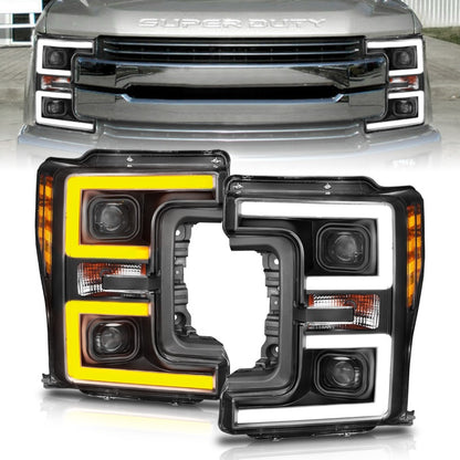 Faróis de LED ANZO 17-18 Ford F-250 Super Duty Plank-Style Farol de LED preto (par)