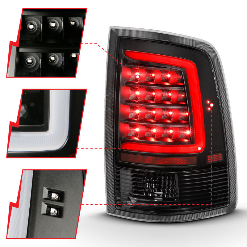 ANZO 2009-2018 Dodge Ram 1500 LED lanterna traseira estilo prancha preta com lentes transparentes