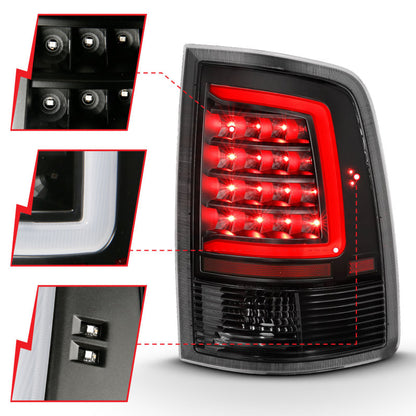 ANZO 2009-2018 Dodge Ram 1500 LED lanterna traseira estilo prancha preta com lentes transparentes