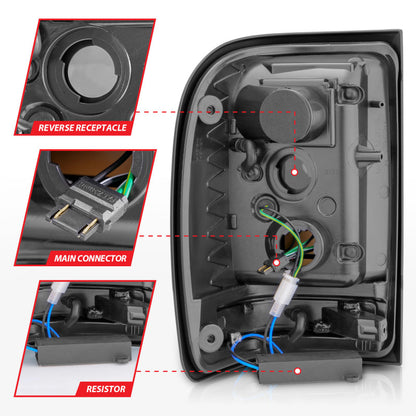 Lanternas traseiras de LED ANZO 01-11 Ford Ranger - caixa preta com lente fumê e barra de luz
