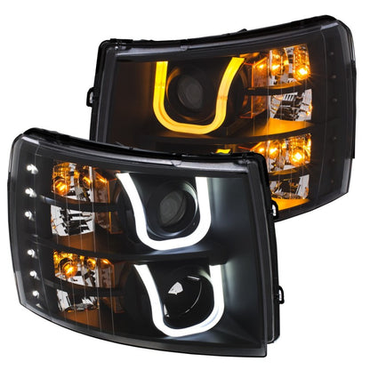 ANZO 2007-2013 Chevrolet Silverado 1500/2500 Faróis projetores c/ U-Bar Switchback preto c/ âmbar