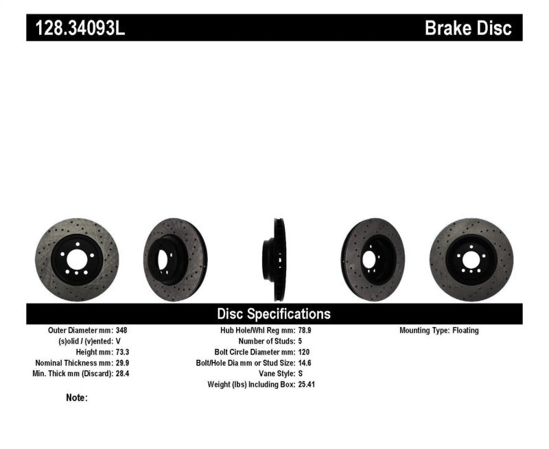 StopTech 07-10 BMW 335i Rotor delantero izquierdo perforado en cruz