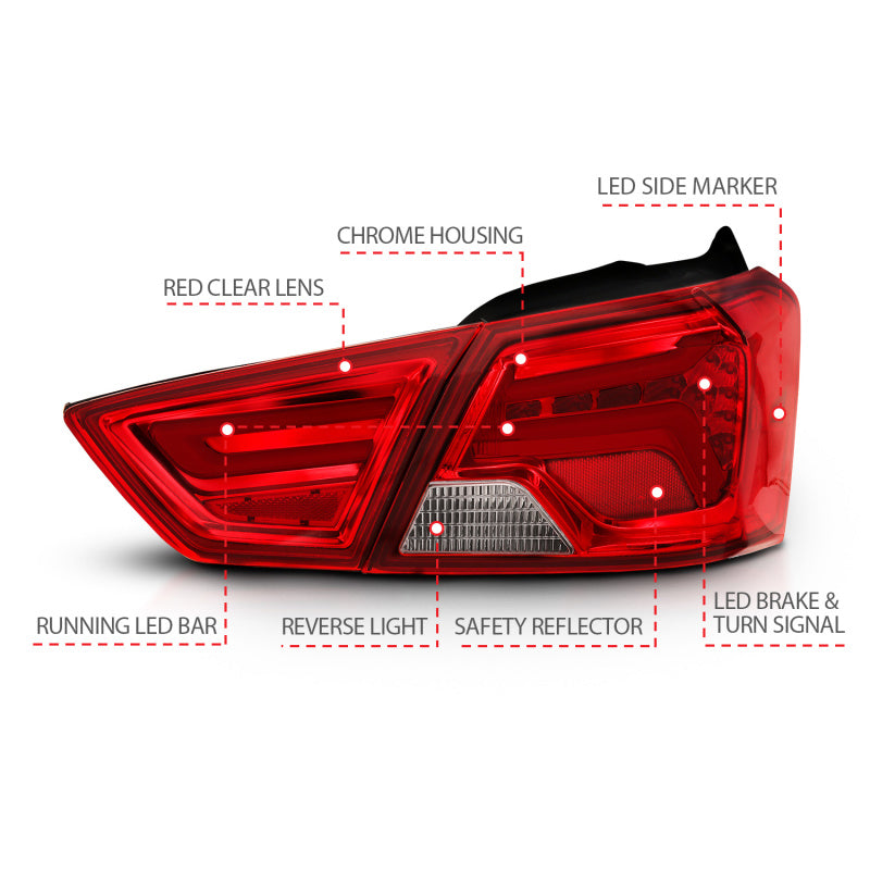 Lanternas traseiras de LED ANZO 14-18 Chevrolet Impala vermelho/transparente