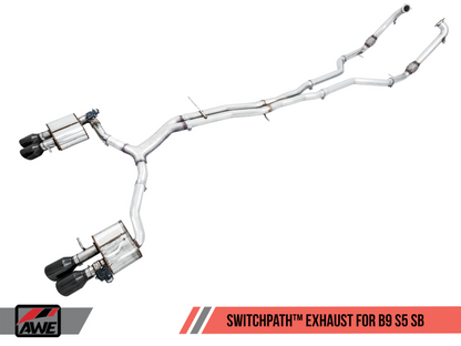 AWE Tuning Audi B9 S5 Sportback SwitchPath Escape - Não ressoado (pontas pretas de 102 mm)