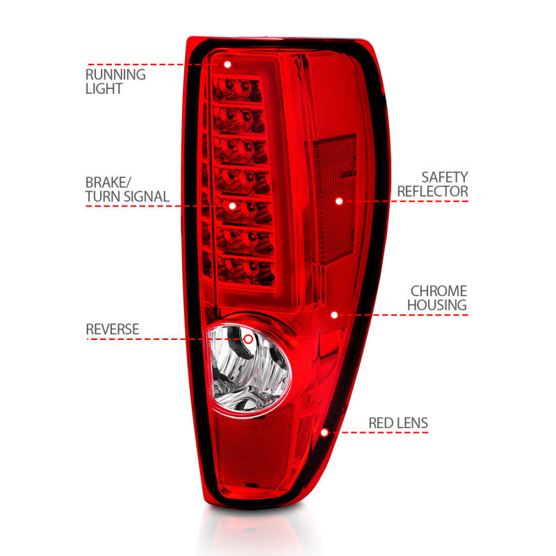Anzo 311384 - 2004-2012 Chevrolet Colorado/ GMC Canyon LED Tail Lights w/ Light - Bar Chrome Housing Red/Clear