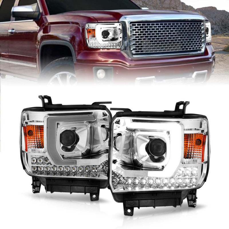 ANZO 14-15 GMC Sierra 1500/2500HD/3500HD Farol projetor estilo prancha - Caixa cromada