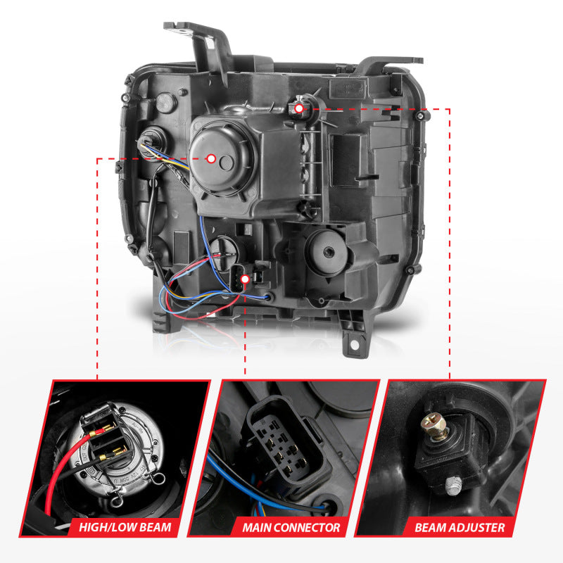 ANZO 14-15 GMC Sierra 1500/2500HD/3500HD Farol projetor estilo prancha - Caixa cromada