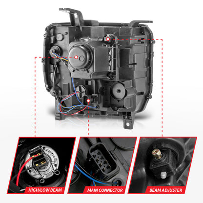 ANZO 14-15 GMC Sierra 1500/2500HD/3500HD Farol projetor estilo prancha - Caixa cromada