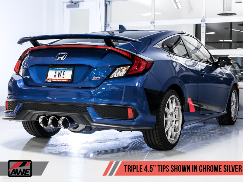 AWE Tuning 17-20 Honda Civic Si 1.5L Turbo Kit de conversão de ponta dupla para tripla - Ponta prata cromada