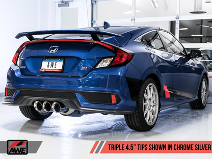 AWE Tuning 17-20 Honda Civic Si 1.5L Turbo Kit de conversão de ponta dupla para tripla - Ponta prata cromada