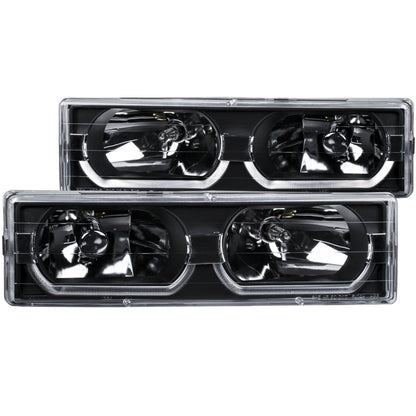 ANZO 1988-1998 Chevrolet C1500 Faros delanteros de cristal negro con frente bajo